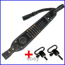 Black 1 Set Real Leather Rifle Buttstock Gun Shoulder Sling Strap USA Delivery