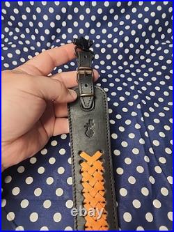 Black Leather Orange Weaved Stitched Rifle Sling W Uncle Mikes Swivels