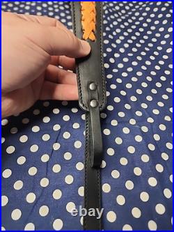 Black Leather Orange Weaved Stitched Rifle Sling W Uncle Mikes Swivels