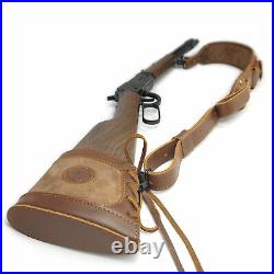 Brown 1 Set Full Leather Gun Recoil Pad Buttstock With Rifle Ammo Sling Strap US