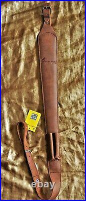Brown Leather Padded Cobra Rifle Sling with non-slip back & Bullet Pouches