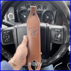 Brown Leather Rifle Sling Deer Head Embossed Adjustable Straps Hunting Accessory
