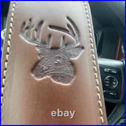Brown Leather Rifle Sling Deer Head Embossed Adjustable Straps Hunting Accessory