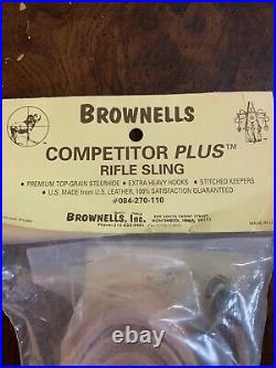 Brownells Competitor Plus Leather Rifle Sling Extra Heavy Hooks Tan NEW