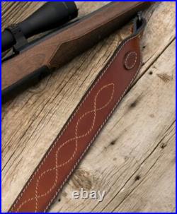 Browning Heritage Fancy Stiching Rifle Sling Suede Backing Leather Brown Custom Browning Heritage Fancy Stiching Rifle Sling Suede Backing Leather Brown Custom
