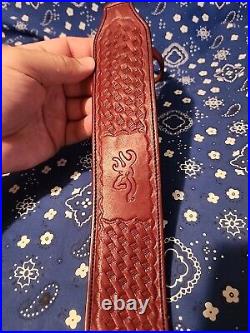 Browning Tooled Stitched Suede Backed Slip On No Swivel Trap Skeet Shotgun Sling