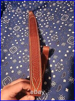 Bucheimer A-77w Tooled Stitched Suede Backed Leather Rifle Sling With Swivels
