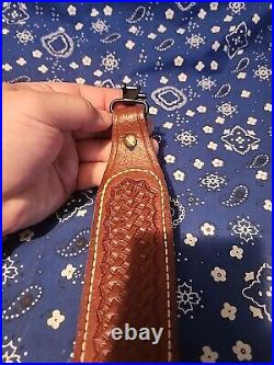 Bucheimer A-77w Tooled Stitched Suede Backed Leather Rifle Sling With Swivels