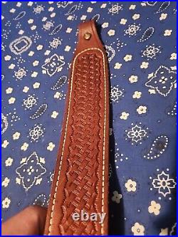Bucheimer A-77w Tooled Stitched Suede Backed Leather Rifle Sling With Swivels