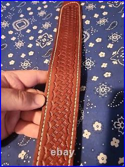 Bucheimer A-77w Tooled Stitched Suede Backed Leather Rifle Sling With Swivels