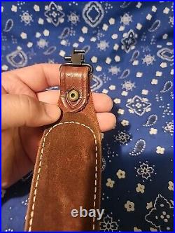Bucheimer A-77w Tooled Stitched Suede Backed Leather Rifle Sling With Swivels
