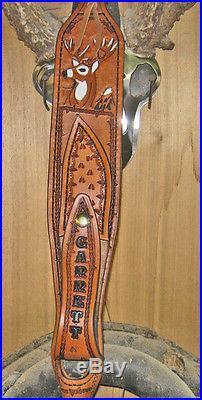 Custom Hand Made Leather Rifle Sling, Hunting, Padded, Thumb Hole, Tooled