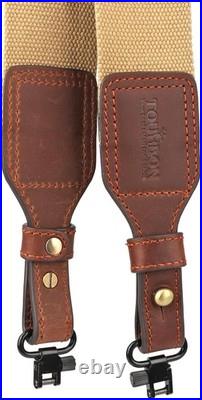 Canvas Leather Gun Sling for Rifle, 2-inch Wide Shotgun Strap with Swivels