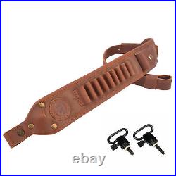 Classic Leather Rifle Sling Gun Carry Straps Cartridge Shell Holder With Swivels