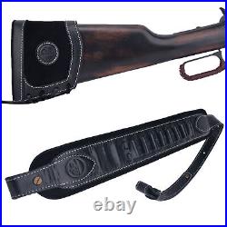 Classic Leather Rifle Sling Gun Strap +Shooting Rifle Buttstock. 308 Ammo Holder