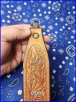 Cobra Bianchi Cobra #70 White Stitched Tooled Sheep Backed Leather Rifle Sling