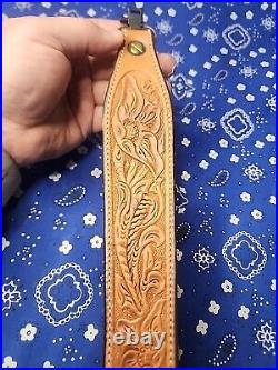 Cobra Bianchi Cobra #70 White Stitched Tooled Sheep Backed Leather Rifle Sling