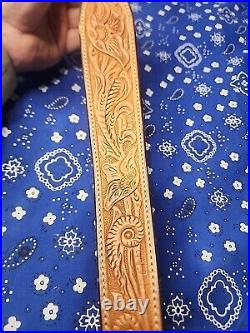 Cobra Bianchi Cobra #70 White Stitched Tooled Sheep Backed Leather Rifle Sling