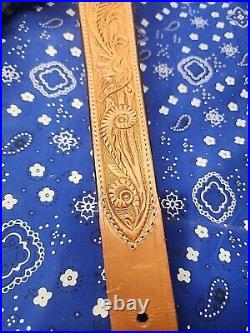 Cobra Bianchi Cobra #70 White Stitched Tooled Sheep Backed Leather Rifle Sling