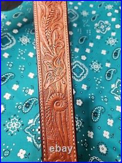 Cobra Bianchi Cobra #70 White Stitched Tooled Sheep Backed Leather Rifle Sling