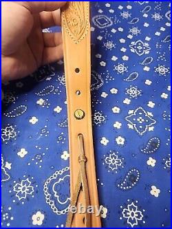Cobra Bianchi Cobra #70 White Stitched Tooled Sheep Backed Leather Rifle Sling