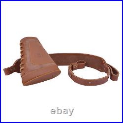 Combo of Leather Rifle Buttstock Shotgun Cover with Ammo Sling for. 308.45-70