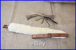Custom Handmade Leather Rifle Sling Lined with Real Sheep Wool Baslet Pattern