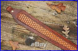 Custom Leather Rifle Sling Hand Tooled Basket Weave Pattern