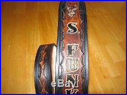 Custom Made Genuine Leather Rifle Sling With Name And Deer Head/brown & Black