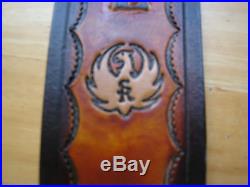 Custom Made Leather Rifle Sling With Name / Deerhead/ Ruger Logo Tan & Brown
