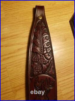 Custom Vintage Deer & Oak Leaf Rifle Sling Withbrass Screws Handmade Craftsmanship