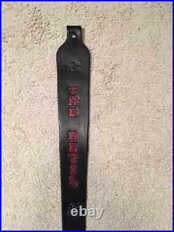 Custom leather rifle sling The Devil marked JHL hand made in the USA