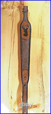 Deer Custom made hand carved leather padded rifle sling