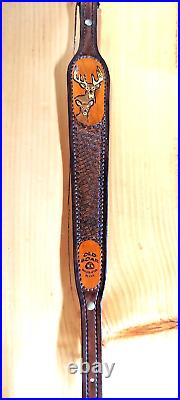 Deer Custom made hand carved leather padded rifle sling