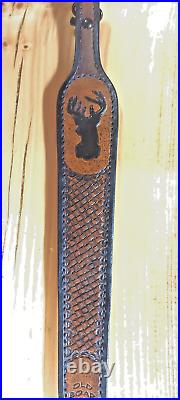 Deer Custom made hand carved leather padded rifle sling