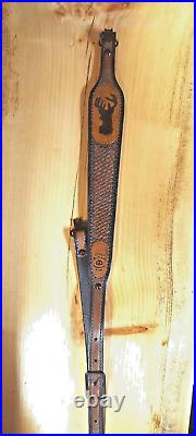 Deer Custom made hand carved leather padded rifle sling