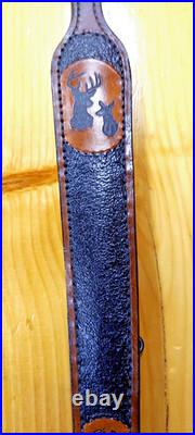 Deer Custom made leather padded rifle or shotgun sling, made in the U. S. A Deer Custom made leather padded rifle or shotgun sling, made in the U. S. A