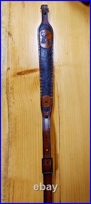 Deer Custom made leather padded rifle or shotgun sling, made in the U. S. A Deer Custom made leather padded rifle or shotgun sling, made in the U. S. A