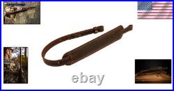 Durable Crazy Horse/Brown Padded Leather Rifle Sling, Adjustable 32 to 42 Inches