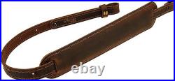 Durable Crazy Horse/Brown Padded Leather Rifle Sling, Adjustable 32 to 42 Inches