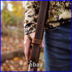 Durable Crazy Horse/Brown Padded Leather Rifle Sling, Adjustable 32 to 42 Inches