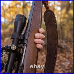Durable Crazy Horse/Brown Padded Leather Rifle Sling, Adjustable 32 to 42 Inches