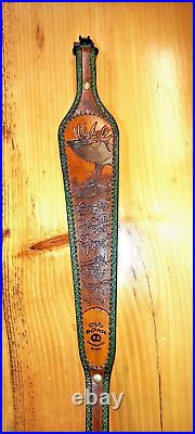 Elk Custom made hand carved leather padded rifle sling