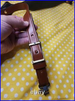 Factory Henry Rifle Leather White Stitched Suede Backed Padded Rifle Sling