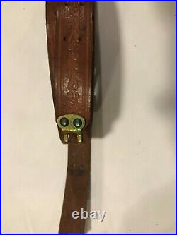 Floral Embossed 1 1/4 1907 Style Leather Rifle Sling Quick Release Swivels