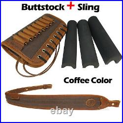 Full Grain Genuine Leather Rifle Sling with Match Gun Buttstock Ammo Holder USA