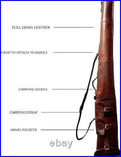 Full Grain Leather Rifle Sling 48-50'' Gun Cases for Rifles Ammo pockets Bag