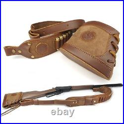 Genuine Leather Gun Recoil Pad with Rifle Shell Holder Cartridge Sling, Heavy