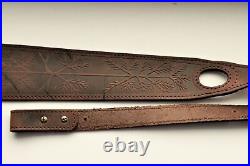 Genuine Leather Rifle Shotgun sling with Wolf / Coyote anti slip suede