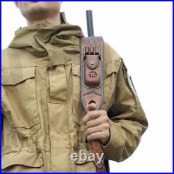 Genuine Leather Rifle Sling Gun Ammo Carry Strap withKnife Sheath Pocket-TOURBON